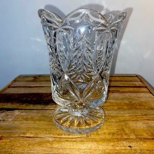 Fifth Avenue Lead Crystal Hurricane Candleholder-Vase Trees & Ribbons Christmas